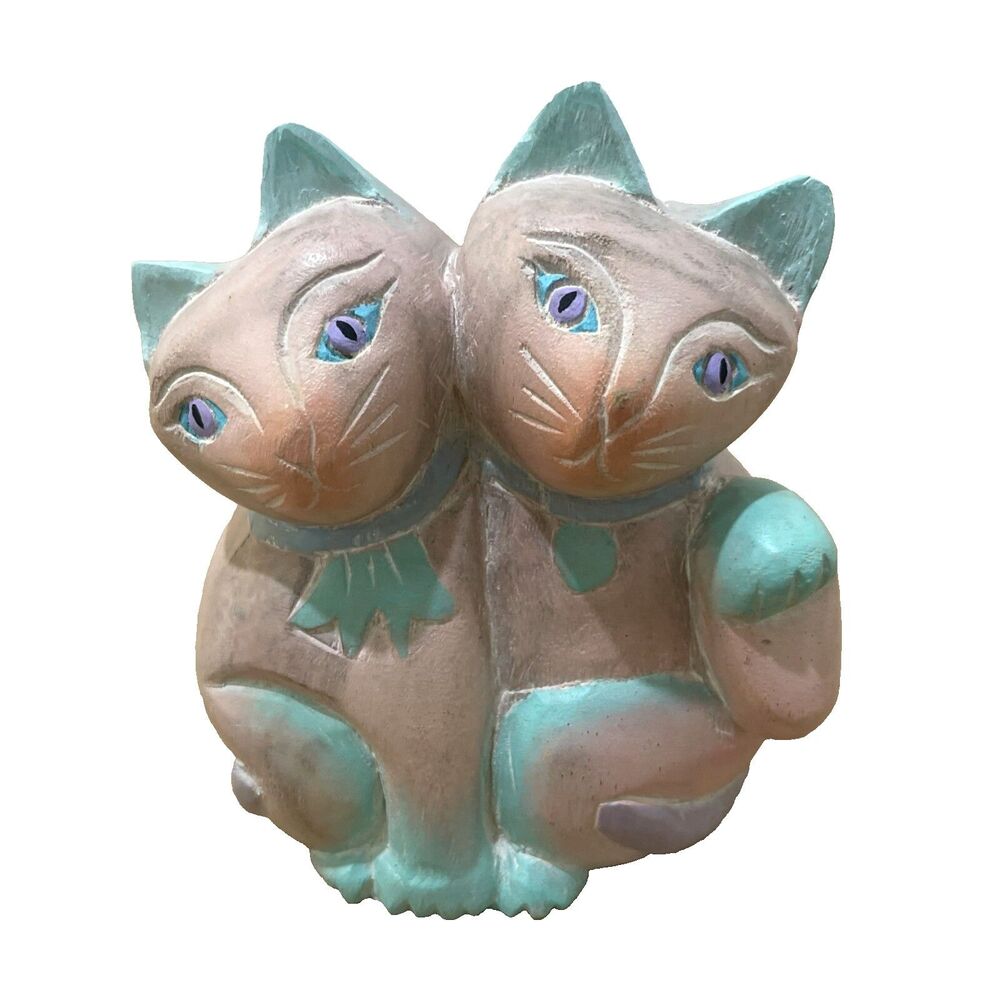 Vintage Siamese Cat Statue Southwest Pastel Folk Art Siamese 7"